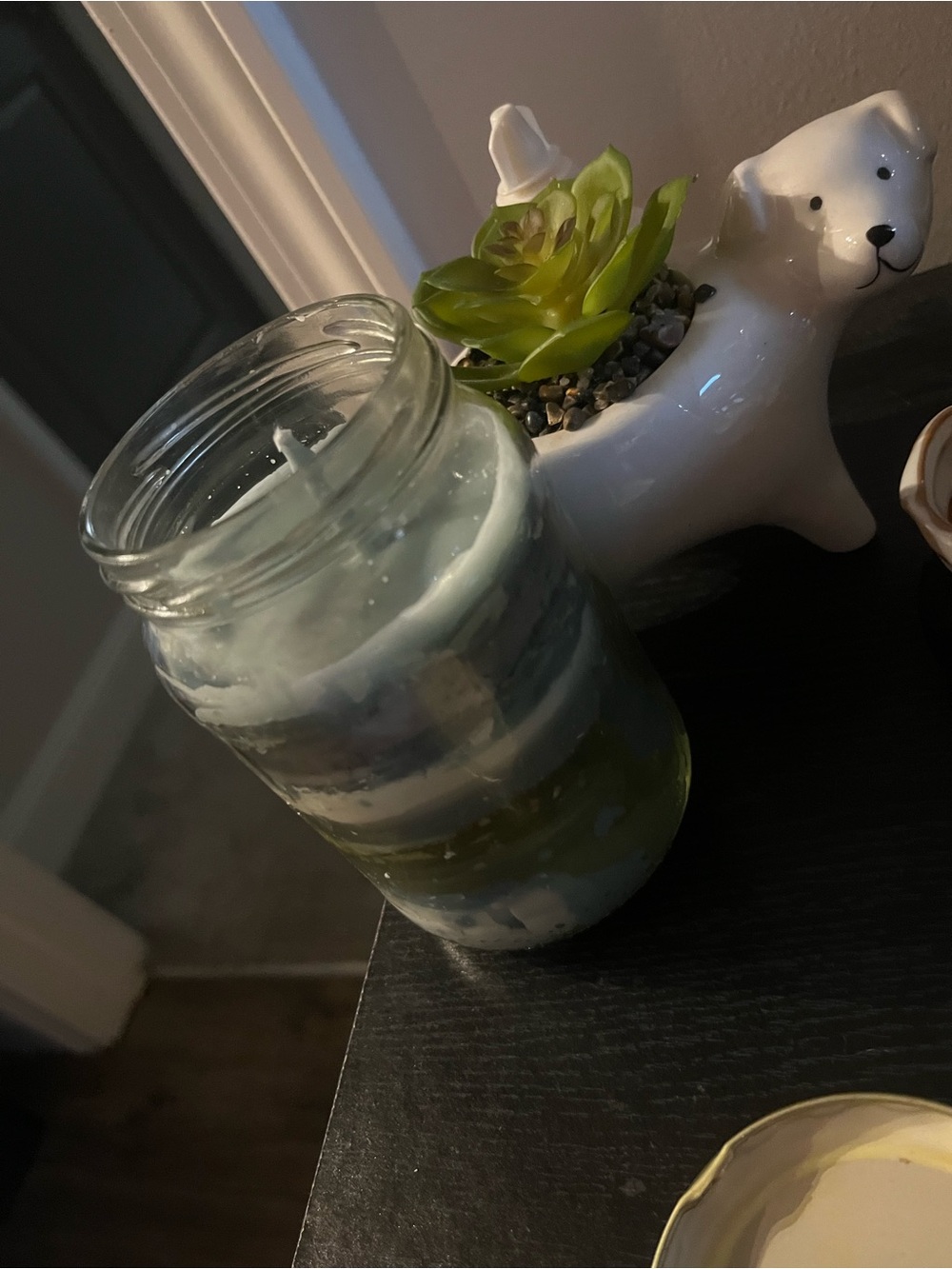 Hand-Poured Layered Green and White Jar Candle - Home Accents